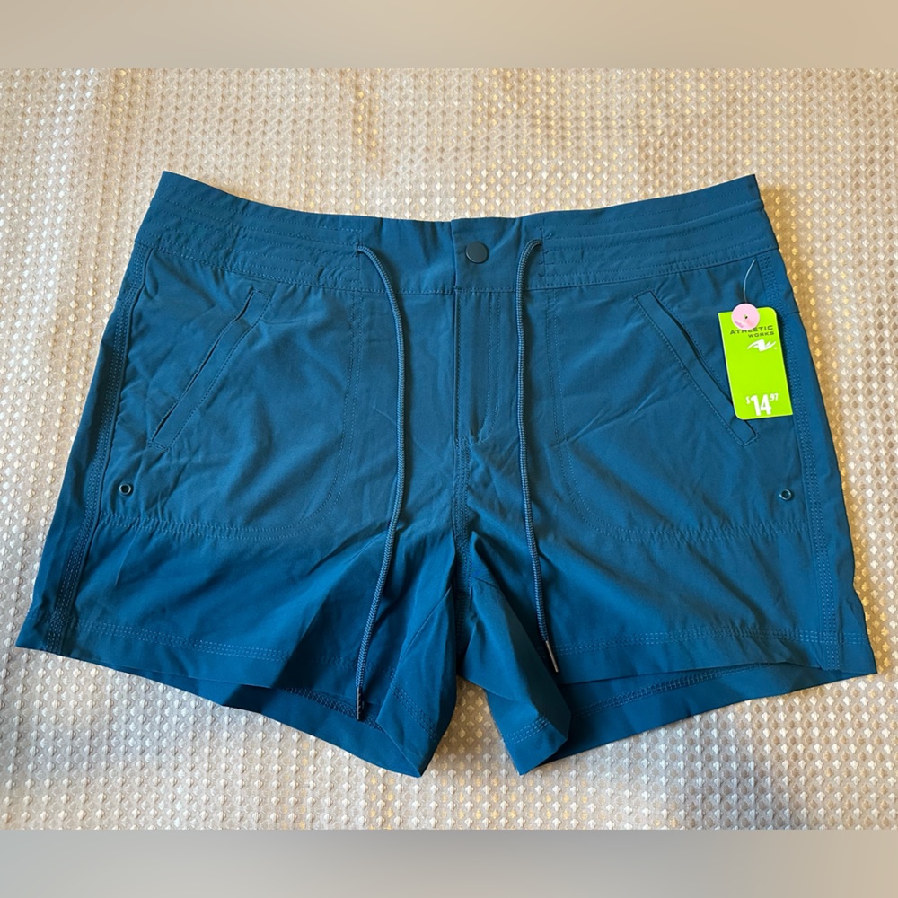 🍉Athletic Works Teal Shorts L NWT drawstring side pockets lightweight